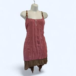 Pink and brown midi dress